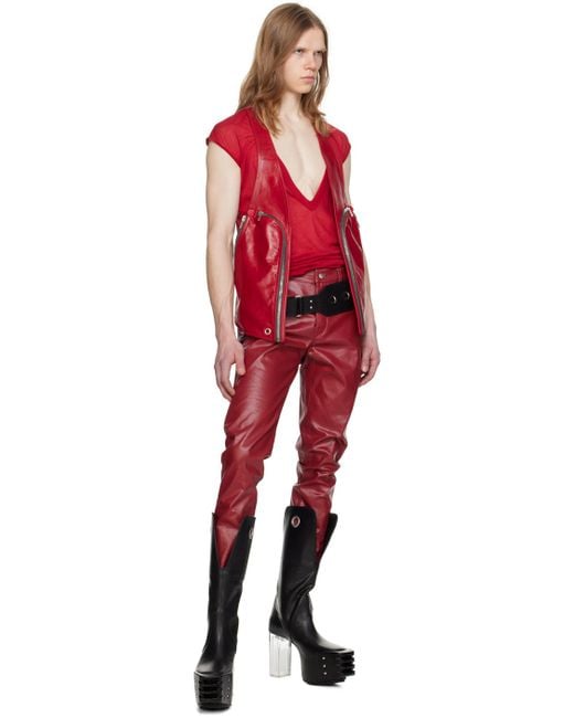 Rick Owens Red Bauhaus Leather Vest for men