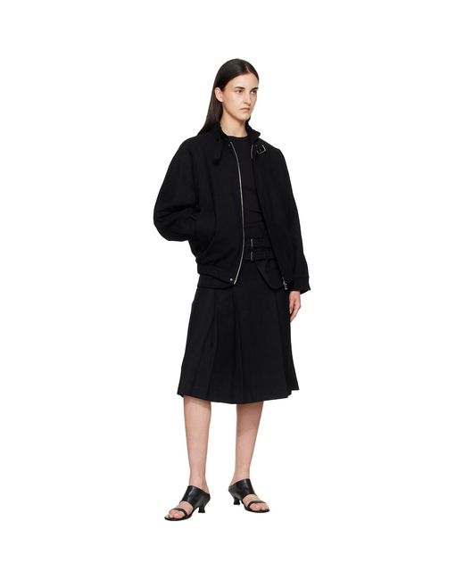 TONYWACK Black Wool Flannel Belted Stand Collar Bomber Jacket