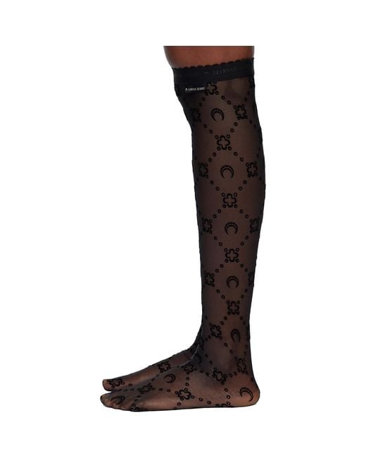 MARINE SERRE Black Moonogram Mesh Flock Long Socks