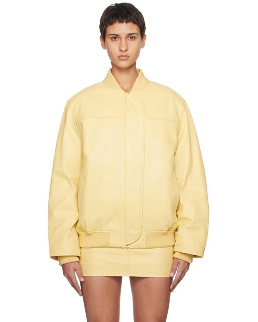 REMAIN Birger Christensen Multicolor Yellow Insulated Leather Bomber Jacket