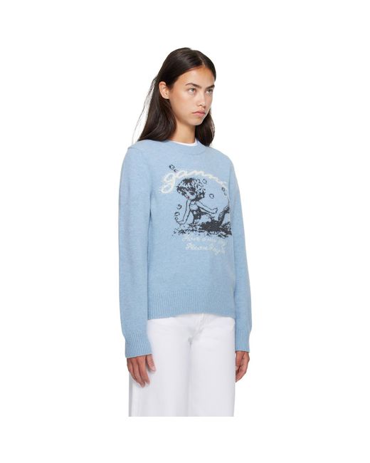 Ganni Blue Mermaid Graphic Wool Sweater