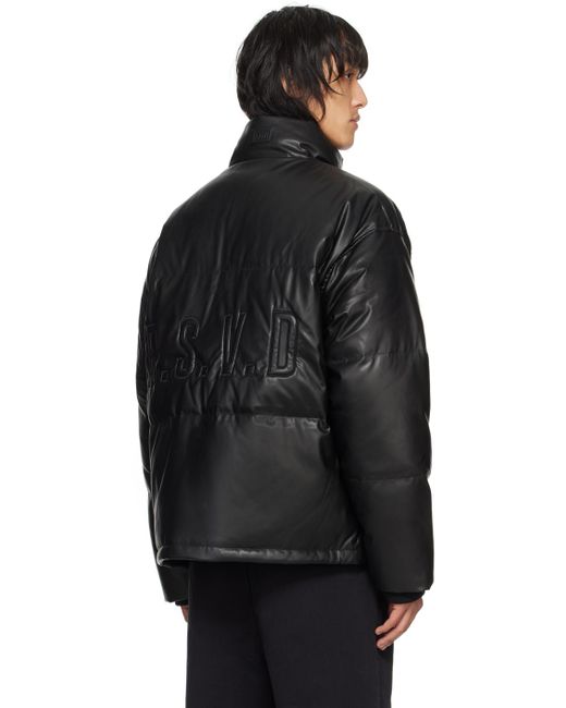 Izzue Black Quilted Faux-leather Down Jacket for men