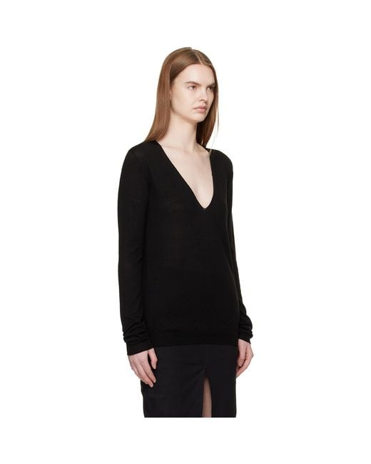 Rick Owens Black Temple V Neck Pull Sweater
