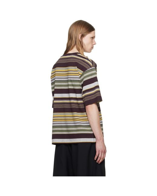 Dries Van Noten Black Burgundy & Striped T-Shirt for men