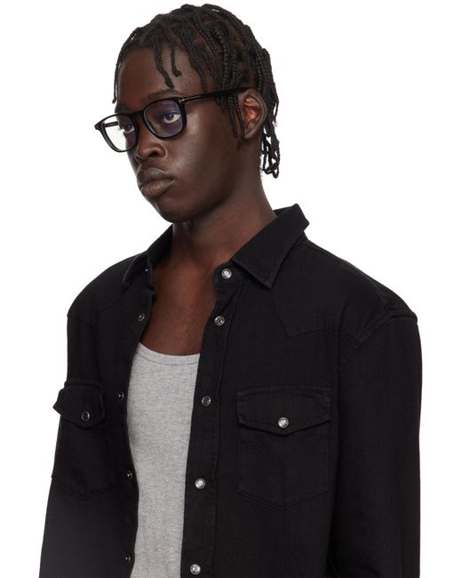 メンズ Tom Ford ブラック スクエア ブルーライトカット メガネ Black