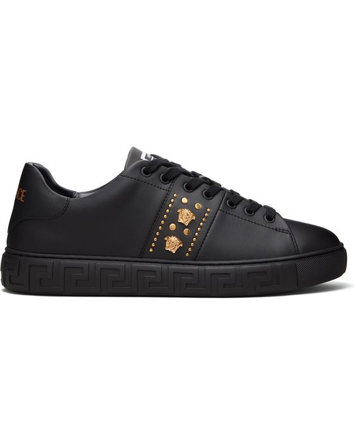 Versace Black Greca Embellished Nylon Faux-Leather Sneakers for men