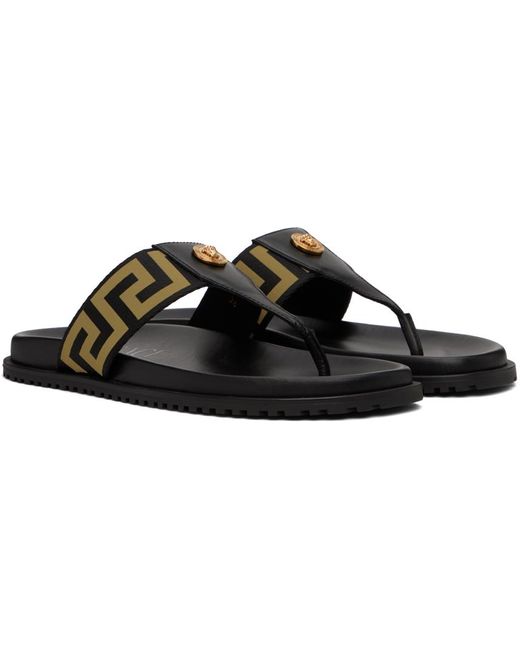 Versace Black & Gold Medusa Greca Sandals for men