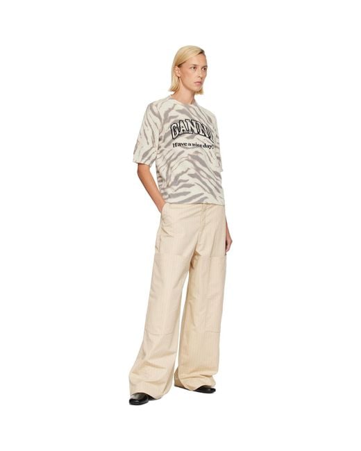 Ganni Natural Off- Graphic Wool Printed T-Shirt