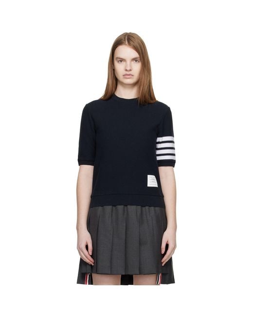 Thom Browne Black Textured Cotton Pique 4-Bar T-Shirt