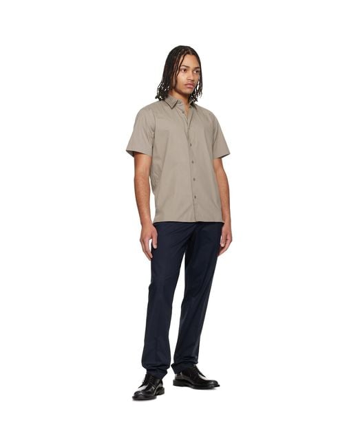 HUGO Black Taupe Relaxed-Fit Stretch Cotton Shirt for men