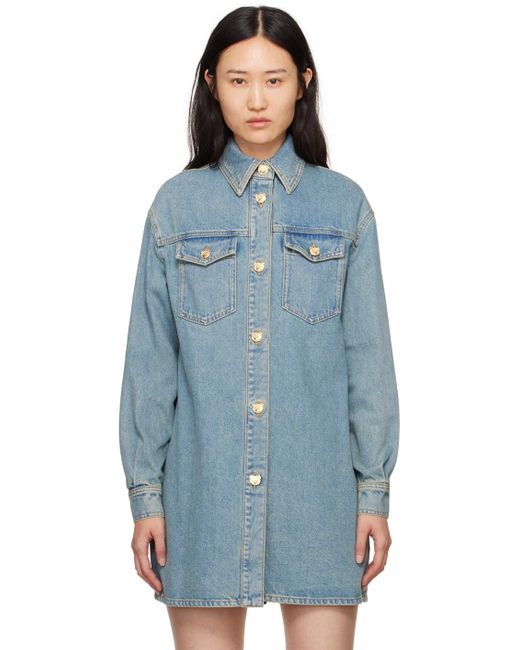 Chemise bleue en denim à ferrures d'ourson Moschino en coloris Blue