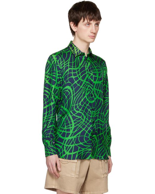 Moschino Navy & Green Wave Line Shirt for men