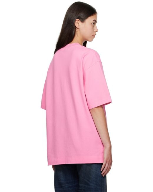 Acne Pink Relaxed Fit Logo T-Shirt