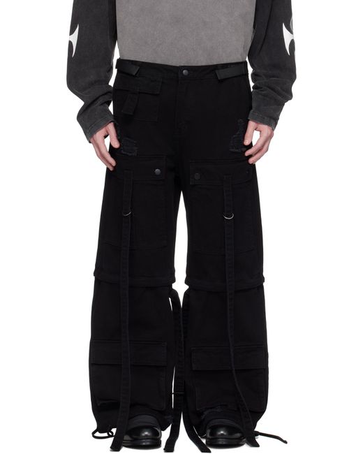Kusikohc Black Straps Cargo Pants for men
