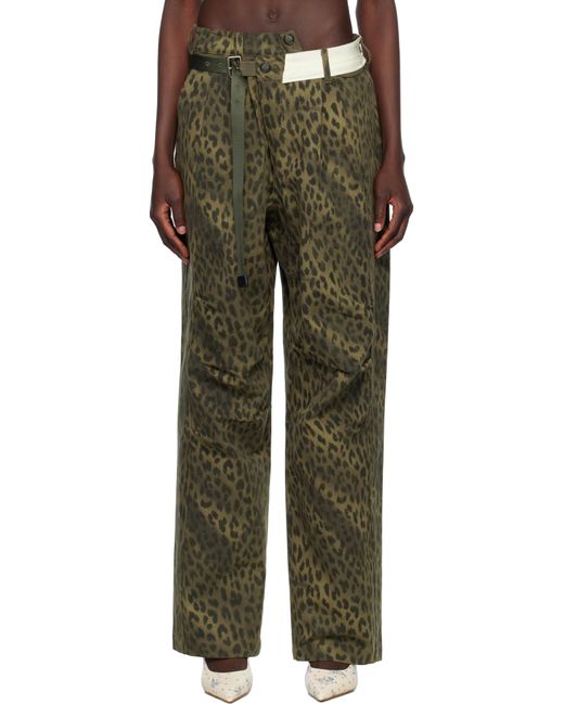 ANDERSSON BELL Green Khaki Leopard Cross-Over Wide Jeans