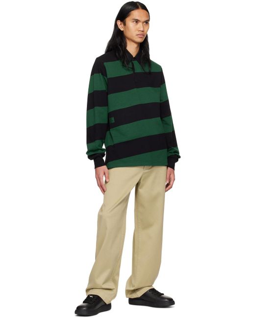 Burberry Black & Green Striped Long Sleeve Polo for men