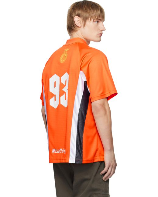 A Bathing Ape Orange Multi Logo Soccer Jersey T-Shirt for men