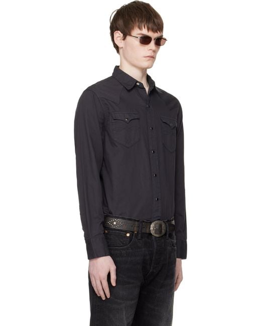RRL Black Slim Fit Twill Western Shirt for men