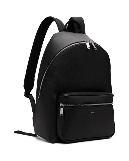 Boss Black Structured Logo Lettering Backpack for men