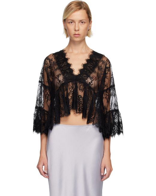 Anna Sui Black Victorian Lace V Neck Blouse
