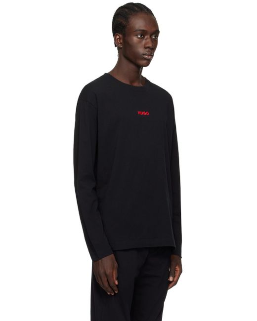HUGO Black Printed Long Sleeve T-shirt for men