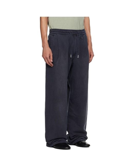 Wooyoungmi Blue One-Tuck Dyed Cotton Sweatpants for men
