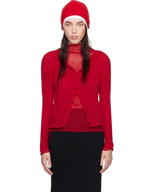 Issey Miyake Red Chiffon Twist Cardigan