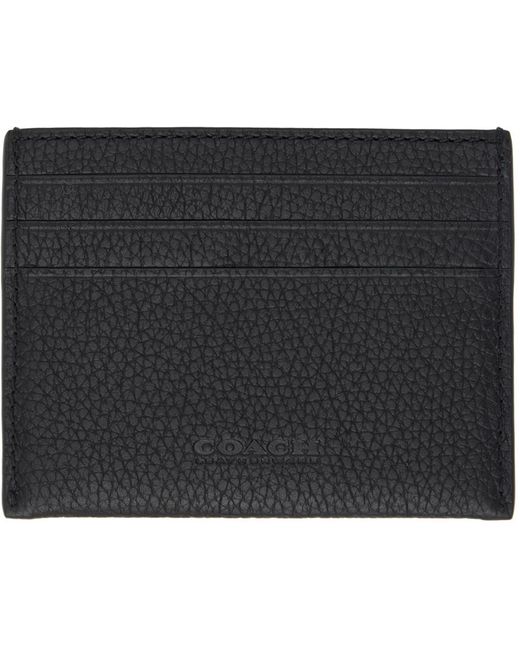 COACH Black Flat Card Case In Pebble Leather W/ Sculpted C Hardware Branding for men