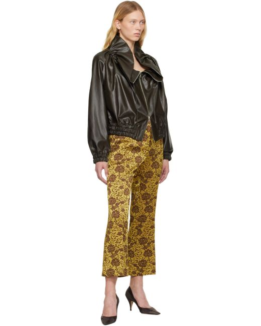 Dries Van Noten カーキ ジャカード トラウザーズ Yellow