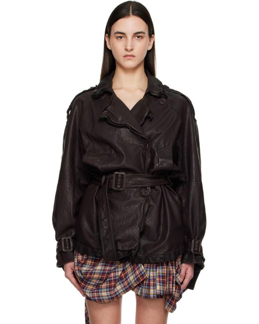 Acne ブラウン ベルト レザージャケット Black