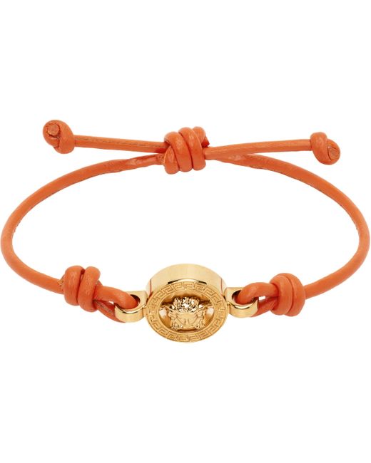 Versace レザー ブレスレット メドゥーサ '95 オレンジ メンズ Versace オレンジ メドゥーサ '95 レザーブレスレット