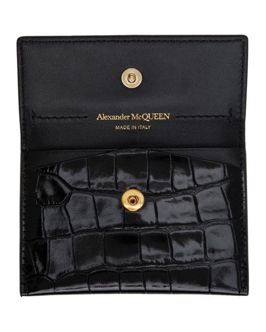 Alexander McQueen Leather Black Croc Skull Envelope Card