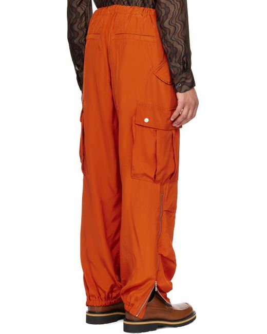 Dries Van Noten Orange Drawstring Cargo Pants for men
