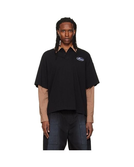 we11done Black 'Se11Done' Layered Long-Sleeve Polo for men