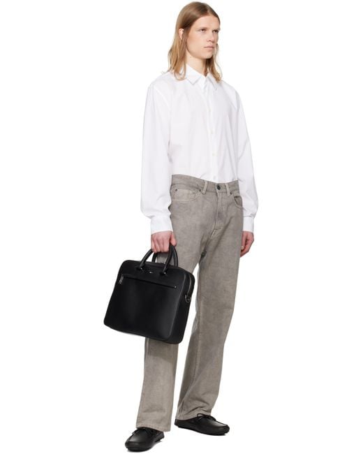 Boss Black Grained Faux-Leather Briefcase for men