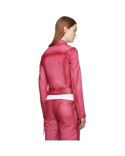 Blumarine Red Pink Guêpière Leather Biker Jacket