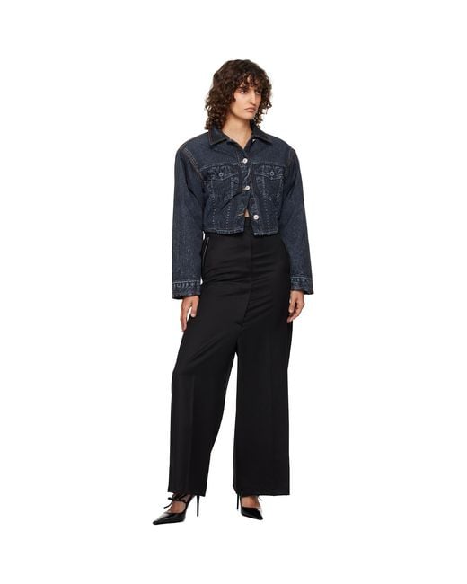Pushbutton Black Side Folded Wide Trousers