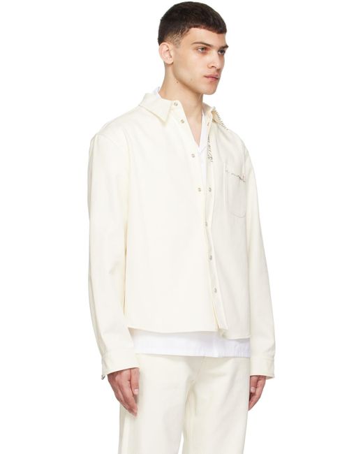 メンズ Marni オフホワイト ロゴ刺繍 シャツ White