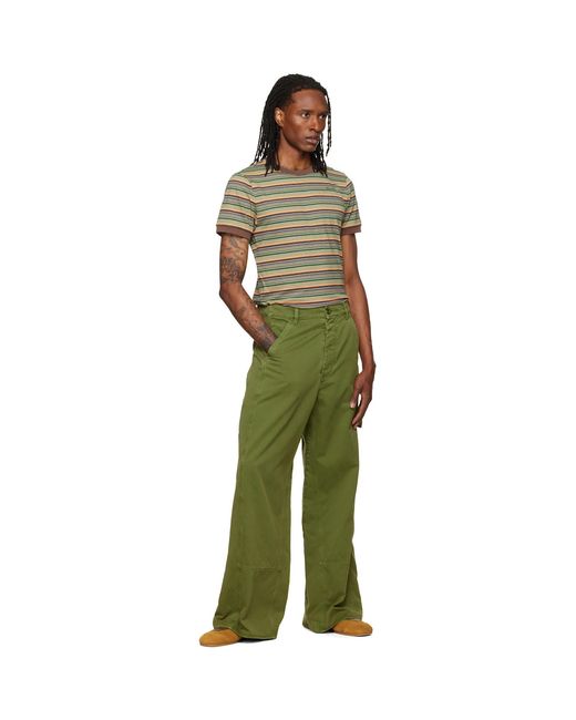 Marni Green Cotton Loose Workwear Trousers for men