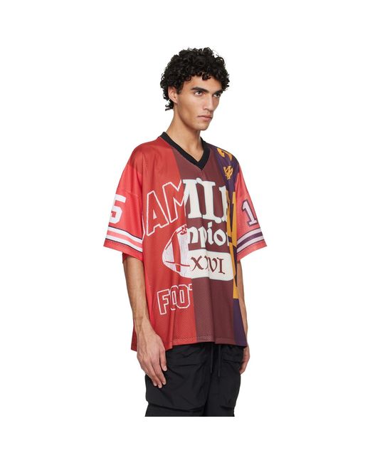Amiri Red Spliced Oversized Mesh T-Shirt for men