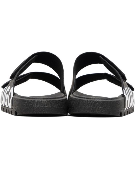 HUGO Black Logo Double Touch-Closure Sandals for men