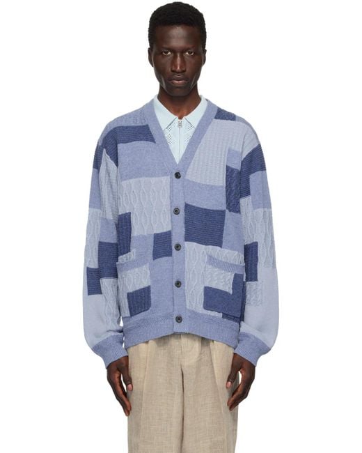 Beams Plus Blue Patchwork Cardigan for men