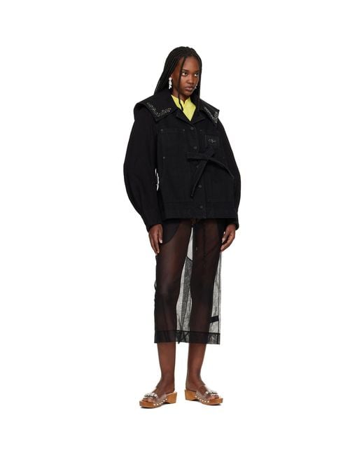 Simone Rocha Black Sailor Collar Workwear Bow Denim Jacket
