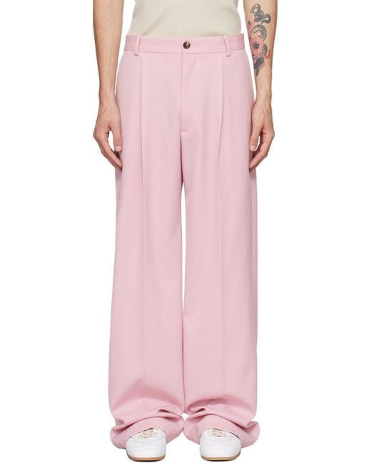 メンズ Dries Van Noten ウール フレアパンツ Pink