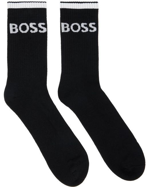 Ensemble de six paires de chaussettes hauteur mollet noires en tricot côtelé Boss pour homme en coloris Black