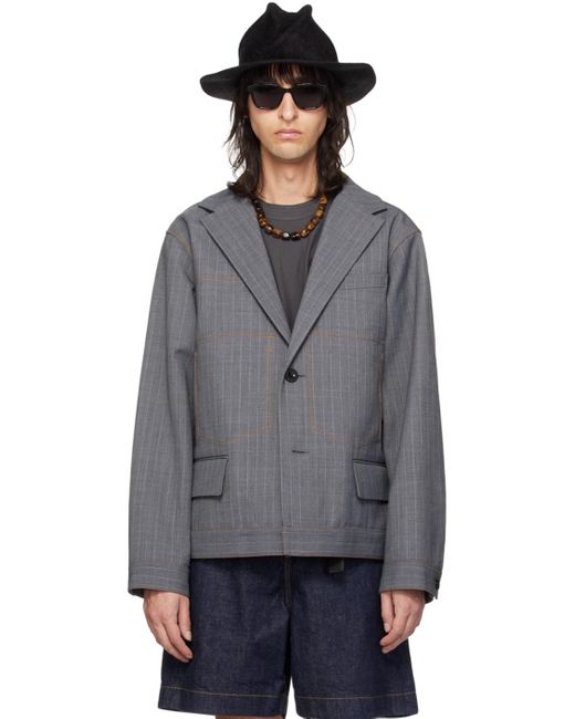 Sacai Black Gray Striped Reversible Jacket for men