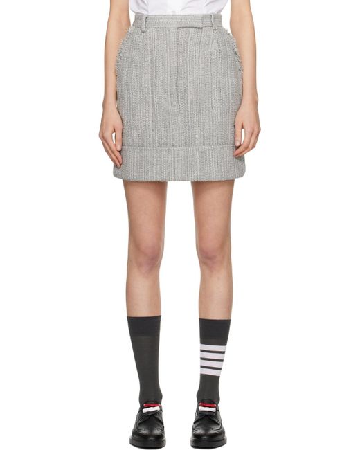 Thom Browne Black Gray Frayed Miniskirt