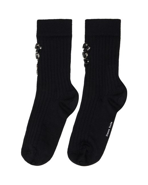 Simone Rocha Black Poppy Crystal Flower Ribbed Ankle Socks