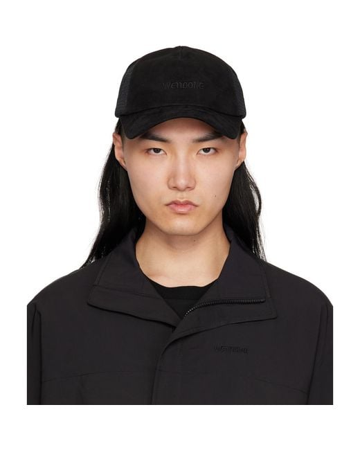 we11done Black Logo Embroidery Suede Cap for men