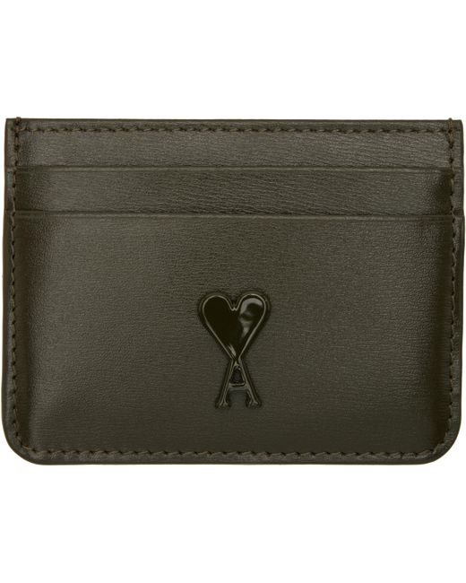 AMI Green Khaki Leather Ami De Coeur Card Holder for men